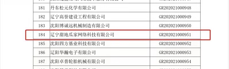辽宁甜地瓜家网络科技有限公司获得＂辽宁省2020年第二批国家高新技术企业＂荣誉(图2)